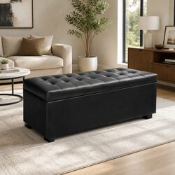 High-Quality Black Storage Ottoman 97cm with Lift-Top