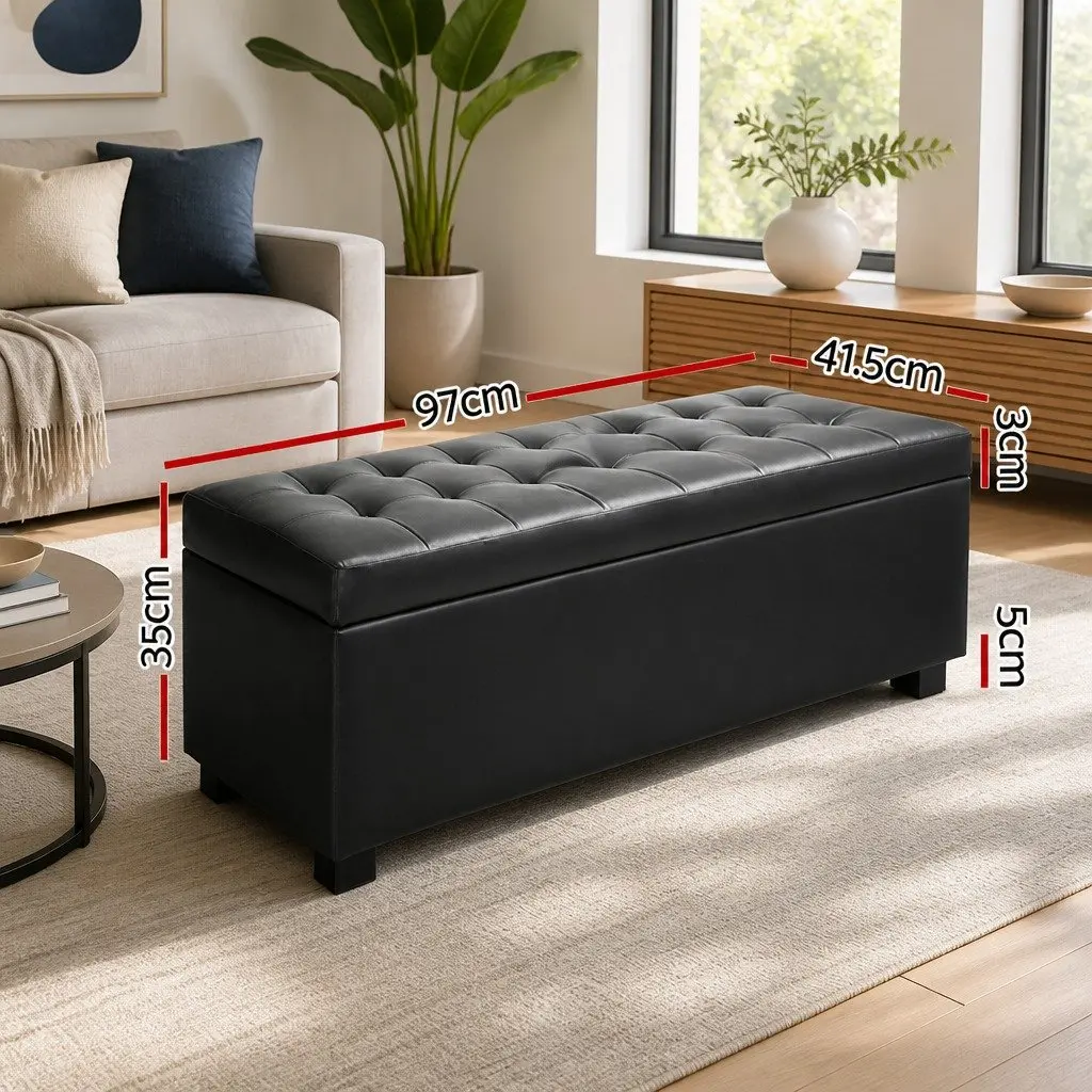 Storage Ottoman Faux PU Leather 97cm Black Lift-Top Furniture Living Room Footrest