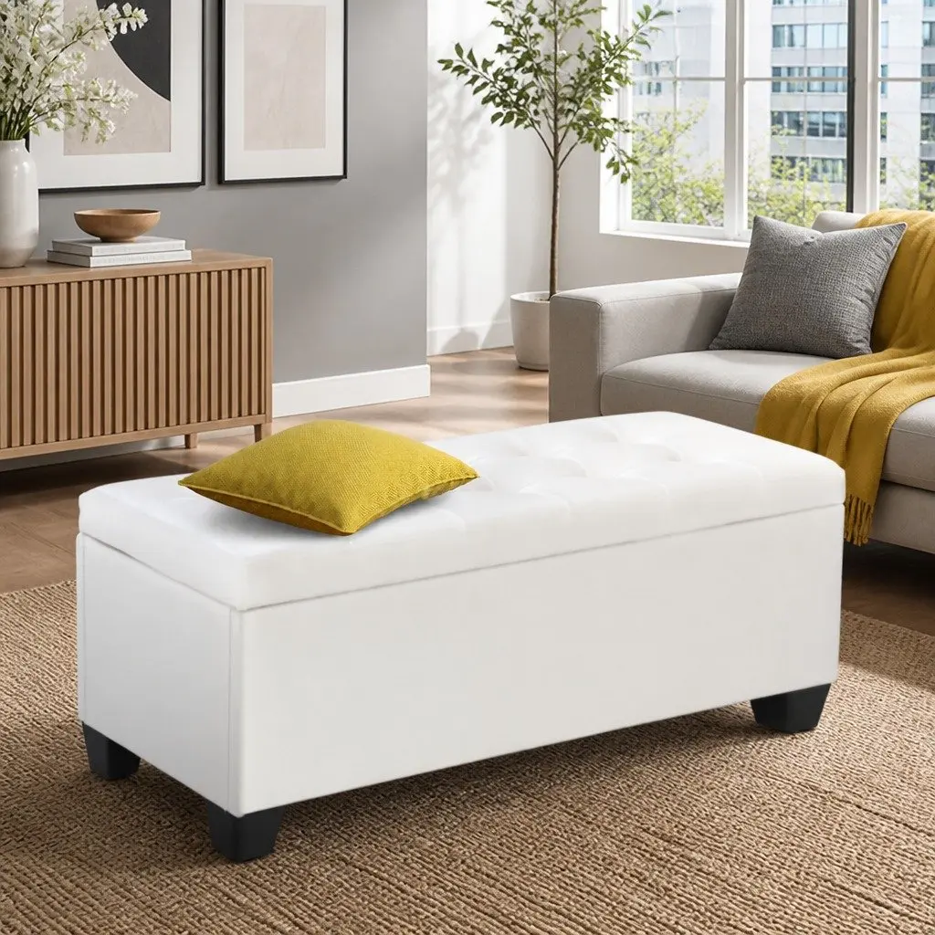 Storage Ottoman with Lift-Up Lid in White