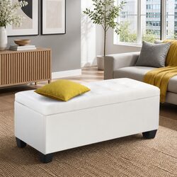 Sturdy Storage Ottoman with Lift-Up Lid in White