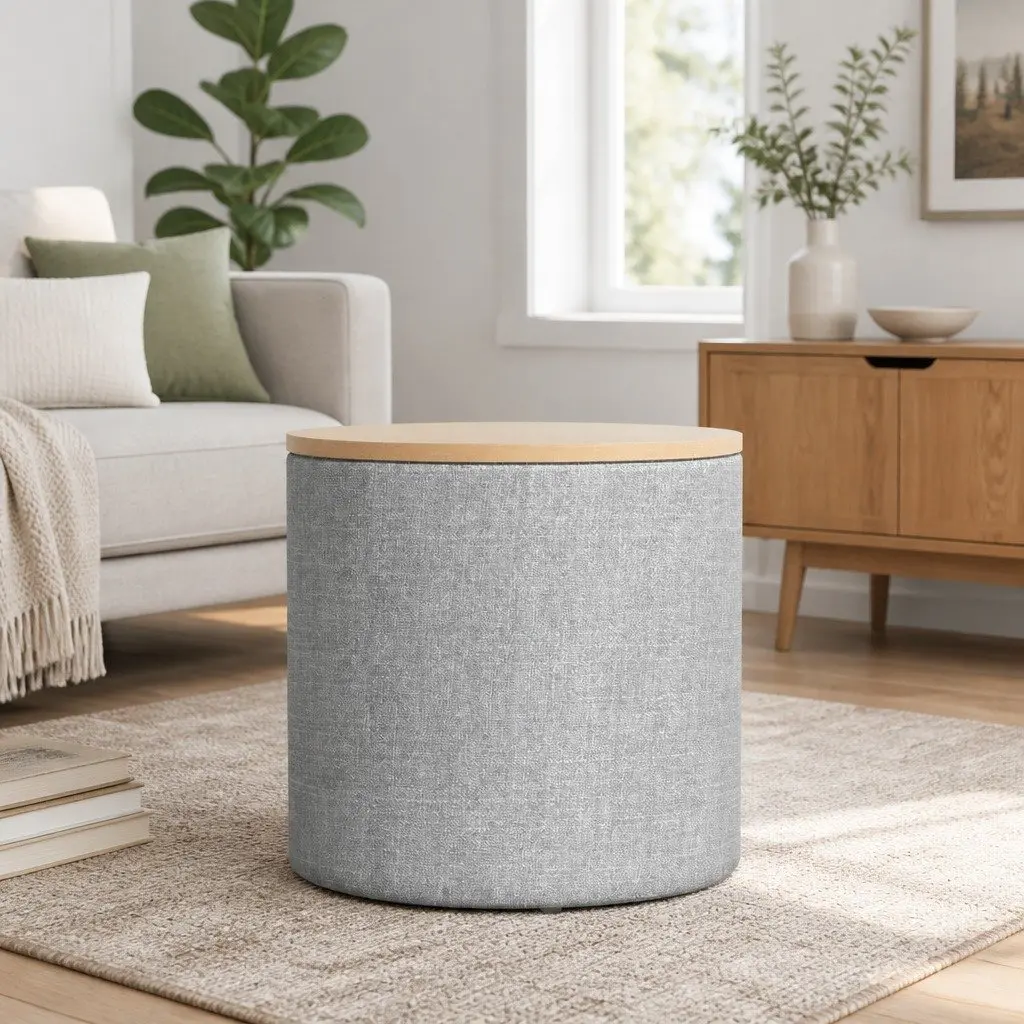 Round Storage Ottoman with Removable Lid