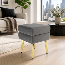 Ottoman Storage Footstool Grey Velvet Hinged Lid Plywood Frame Metal Legs