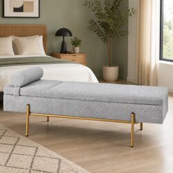 Storage Ottoman Bed 140cm Grey Boucle Detachable Pillow Footstool Hidden Storage