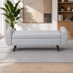140cm Grey Upholstered Storage Ottoman with Armrest