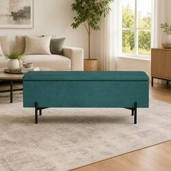 140cm Velvet Green Storage Ottoman for Living Rooms