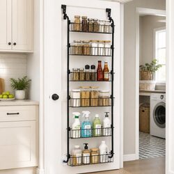 6-Tier Metal Over Door Storage Organiser - Black