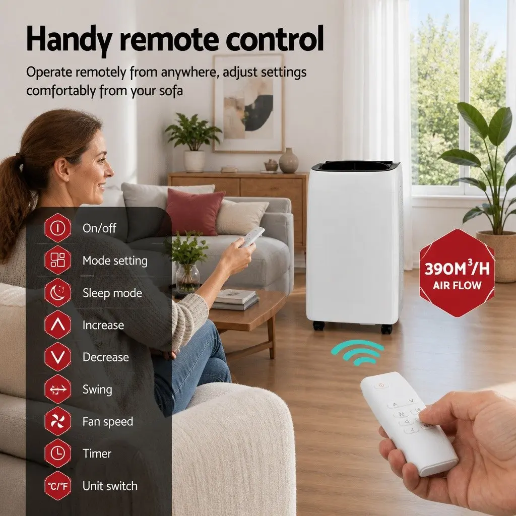 Portable Air Conditioner 12000BTU Cooling Dehumidifier Fan 3-in-1 White Remote