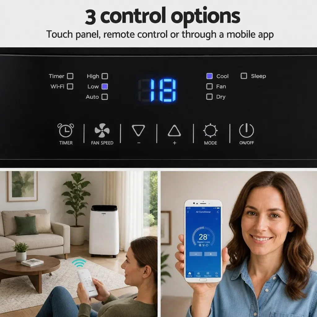 Portable Air Conditioner 7000BTU White 3-in-1 WiFi Smart Remote Control Cool Fan Dry Mode