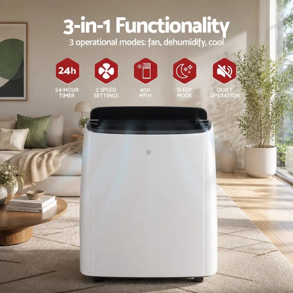 Portable Air Conditioner 7000BTU White 3-in-1 WiFi Smart Remote Control Cool Fan Dry Mode