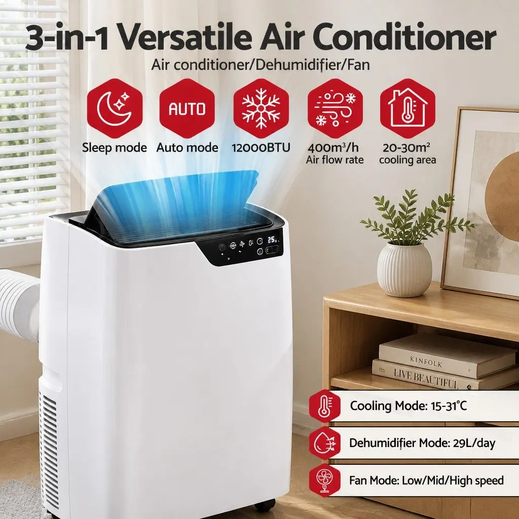 Portable Air Conditioner 12000BTU Dehumidifier Fan Remote Control White
