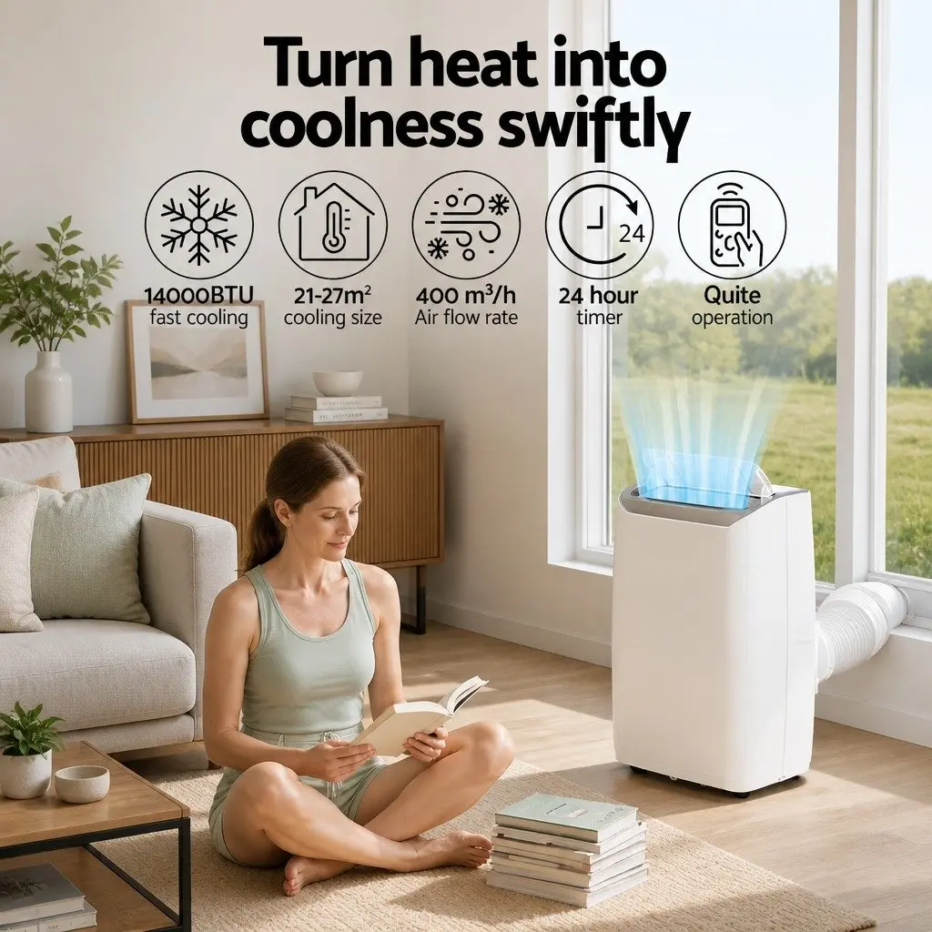 Portable Air Conditioner 14000BTU Dehumidifier Fan 3-in-1 Cooling Unit White