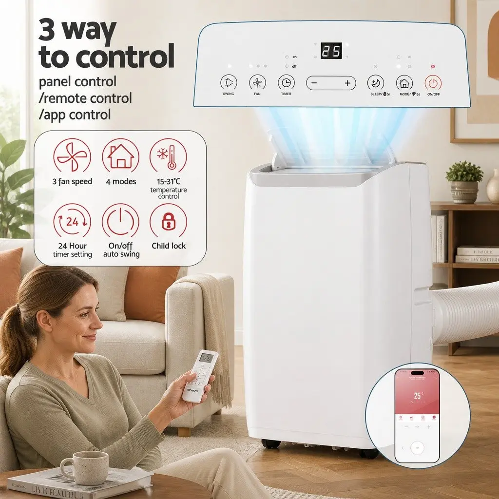 Portable Air Conditioner 14000BTU Dehumidifier Fan 3-in-1 Cooling Unit White
