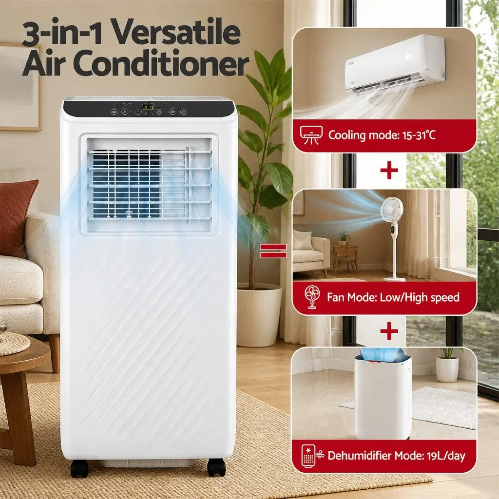Portable Air Conditioner 7000BTU Dehumidifier Fan 3-in-1 Unit White