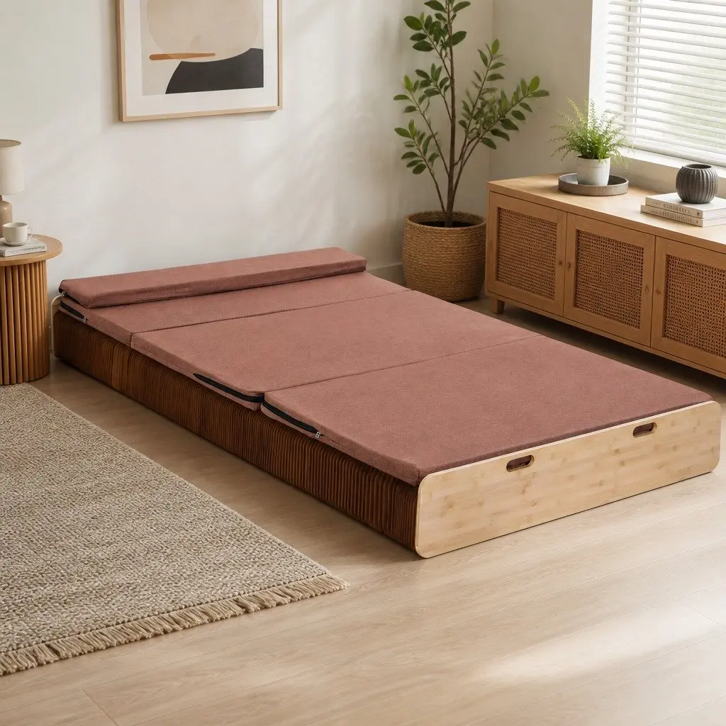 Folding Bed Frame Kraft Paper Single Sofa Brown 200cm x 120cm