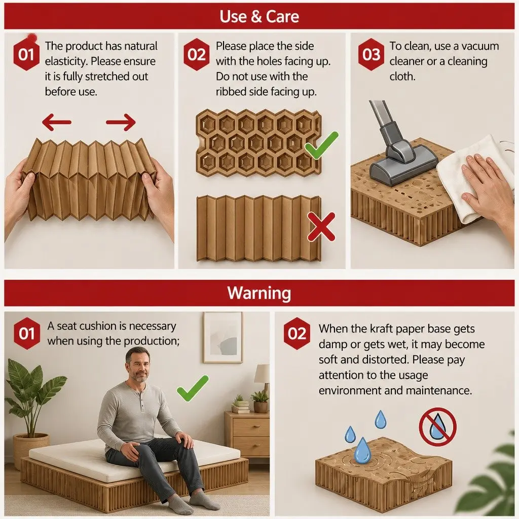 Folding Bed Frame Kraft Paper Single Sofa Brown 200cm x 120cm