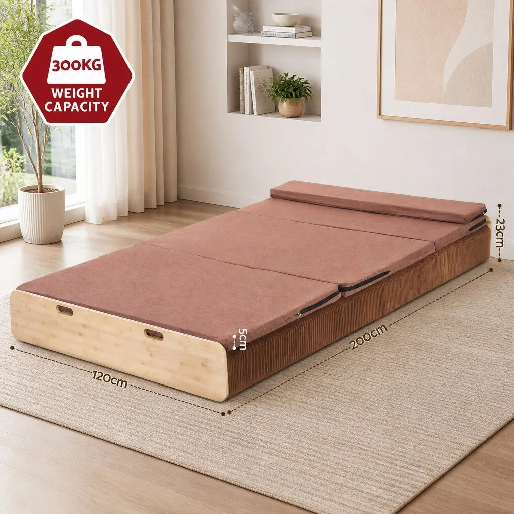 Folding Bed Frame Kraft Paper Single Sofa Brown 200cm x 120cm