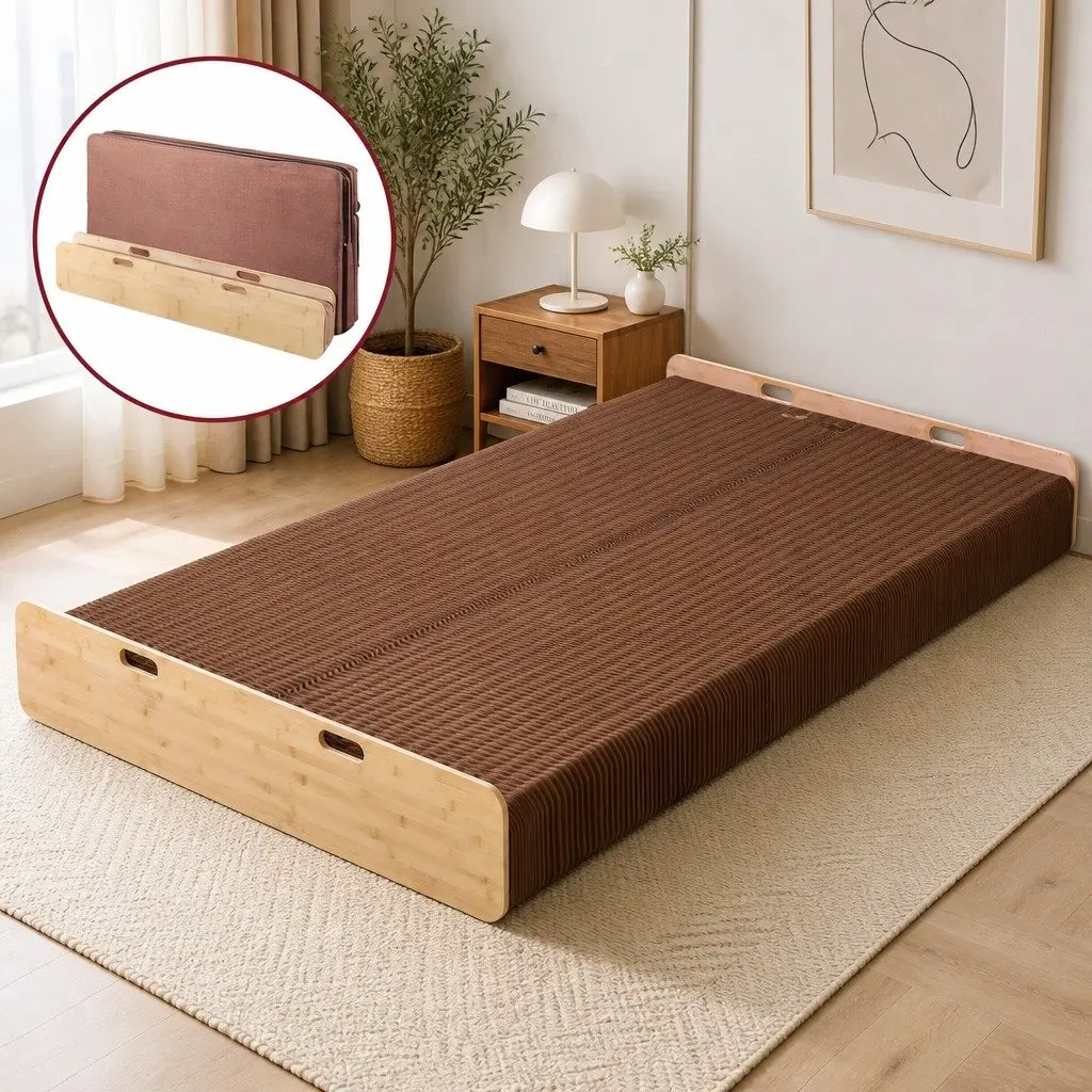 Folding Bed Frame Kraft Paper Single Sofa Brown 200cm x 120cm