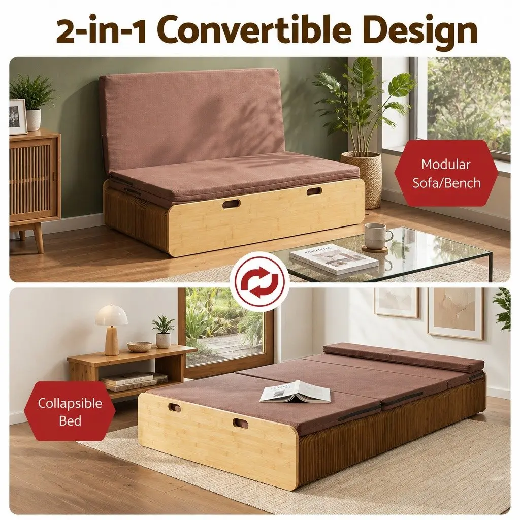 Folding Bed Frame Kraft Paper Single Sofa Brown 200cm x 120cm