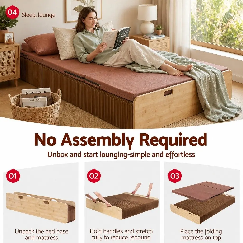 Folding Bed Frame Kraft Paper Single Sofa Brown 200cm x 120cm