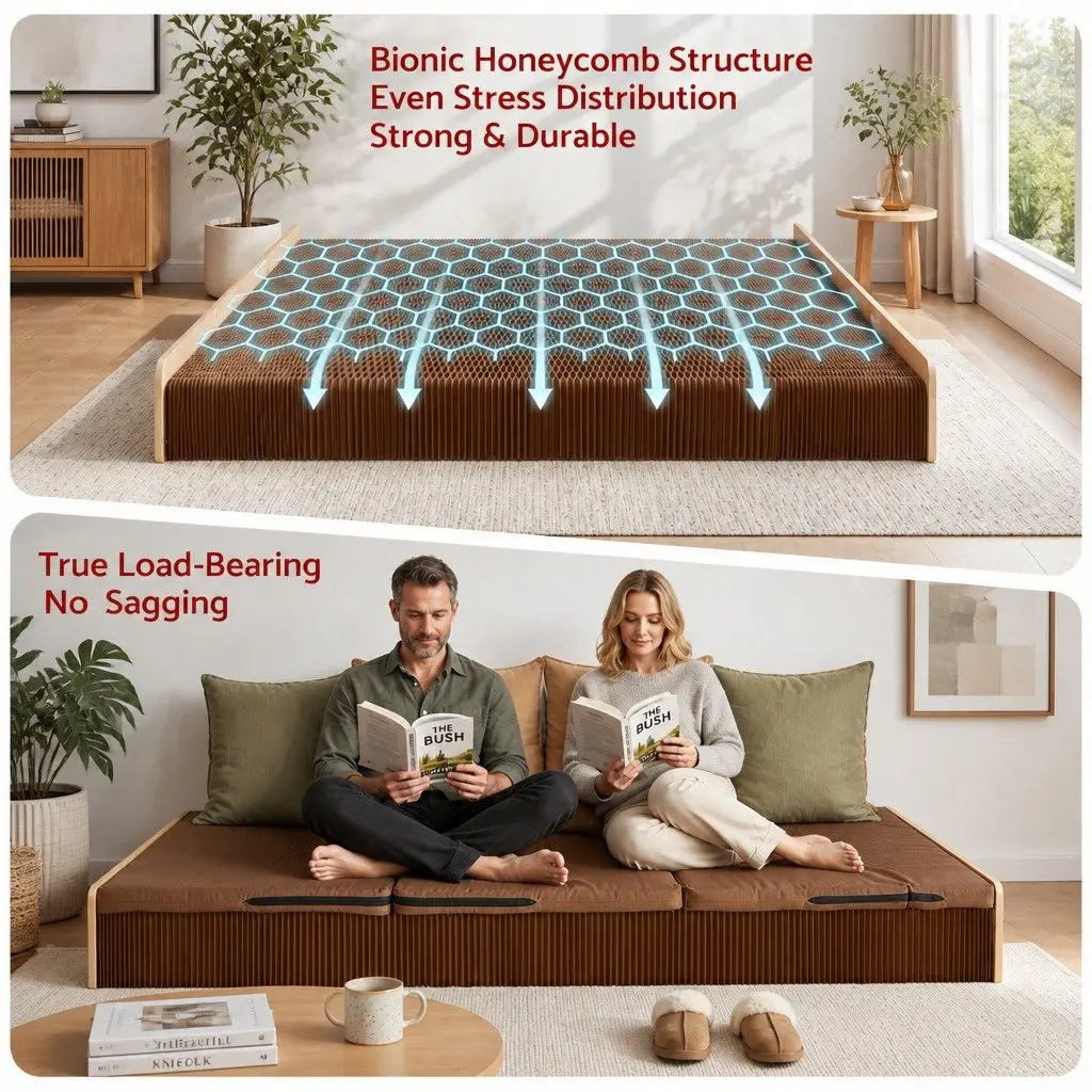 Folding Bed Frame Kraft Paper Single Sofa Brown 200cm x 120cm