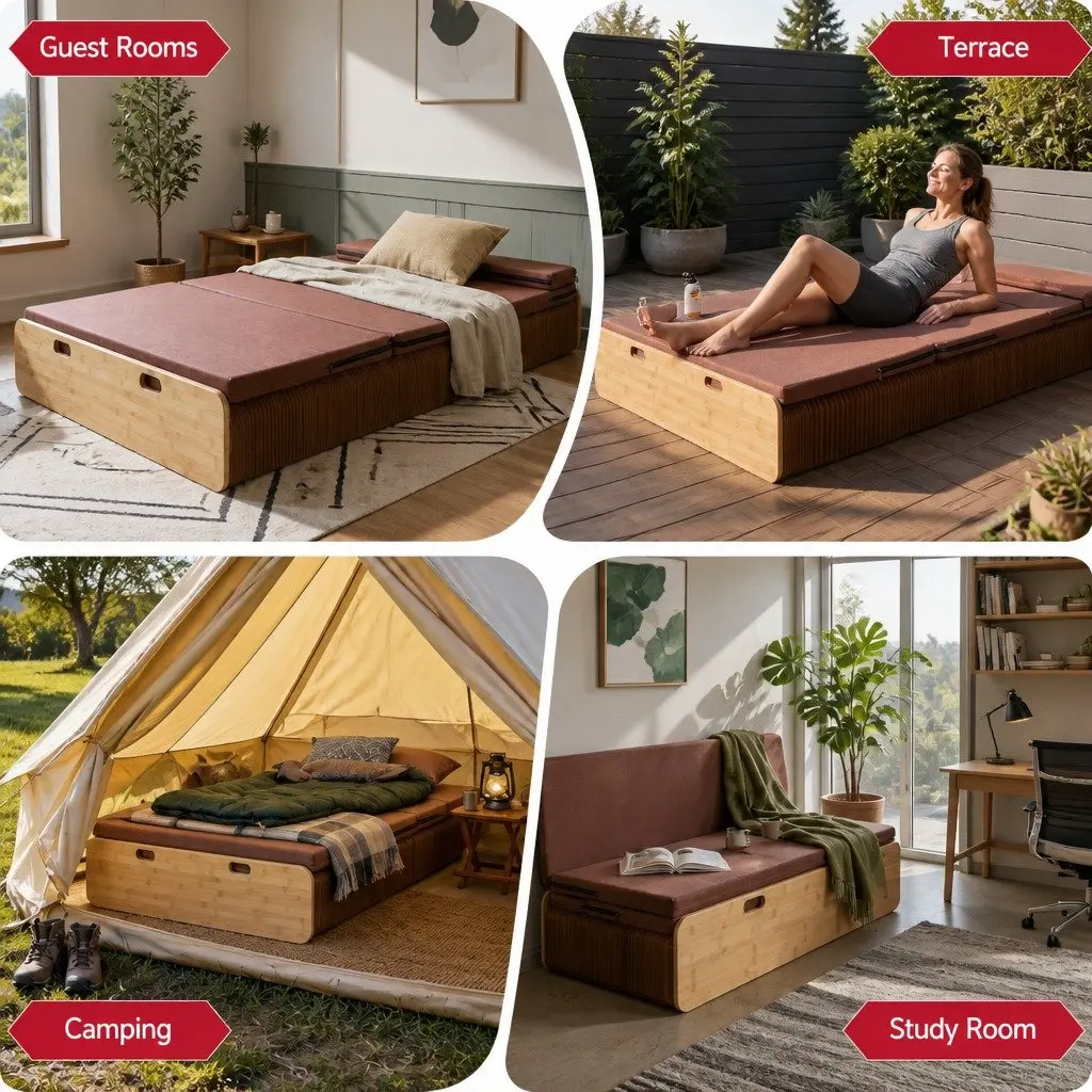 Folding Bed Frame Kraft Paper Single Sofa Brown 200cm x 120cm