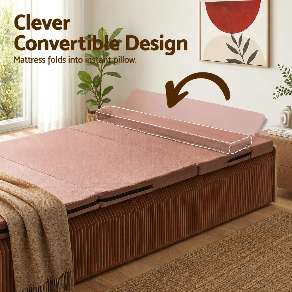 Folding Bed Frame Kraft Paper Single Sofa Brown 200cm x 120cm