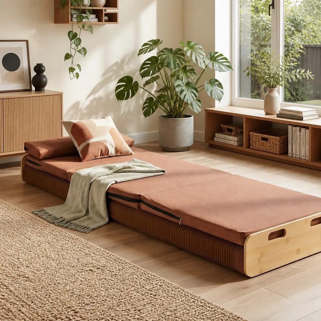 Folding Kraft Paper Bed Frame Single Sofa 300kg Capacity Camping Guest Bedroom