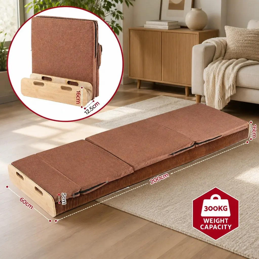 Folding Bed Frame Kraft Paper Single Brown 200cm x 60cm x 16cm