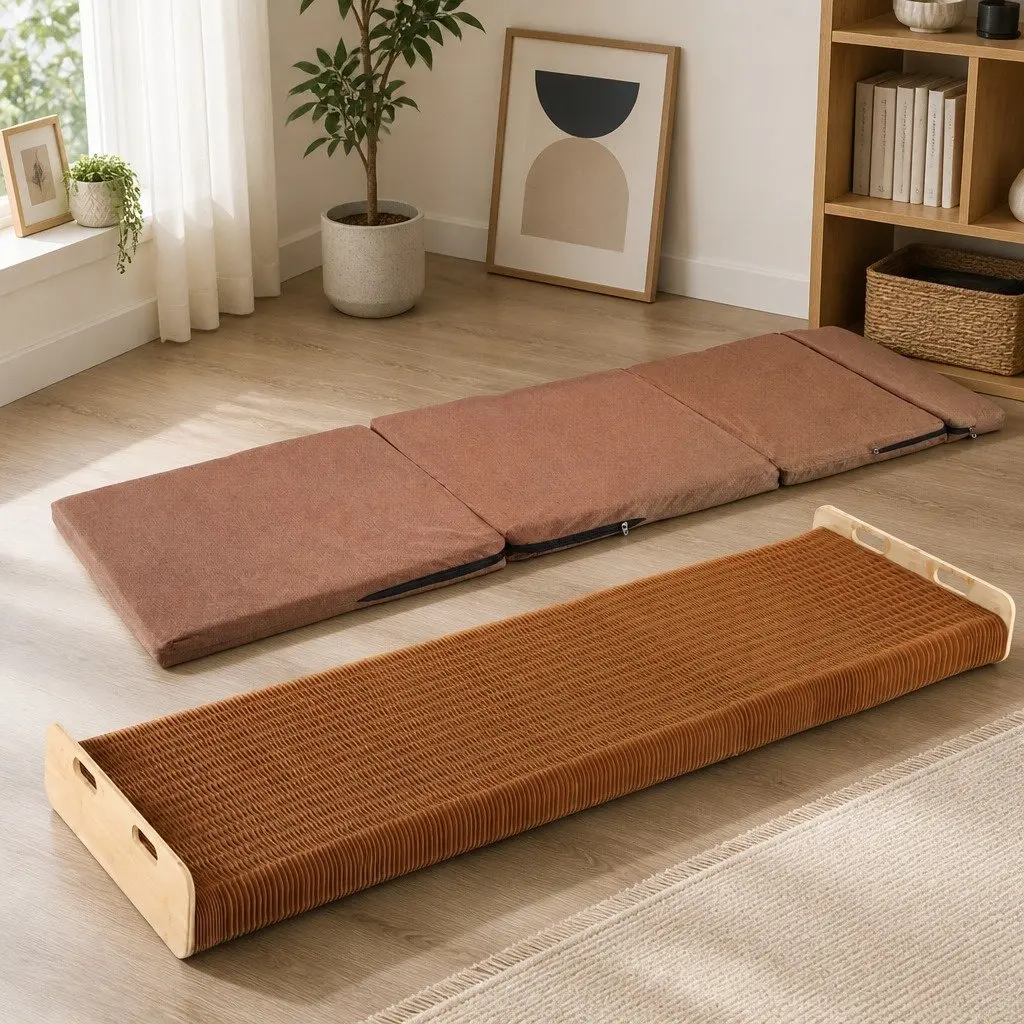 Folding Bed Frame Kraft Paper Single Brown 200cm x 60cm x 16cm