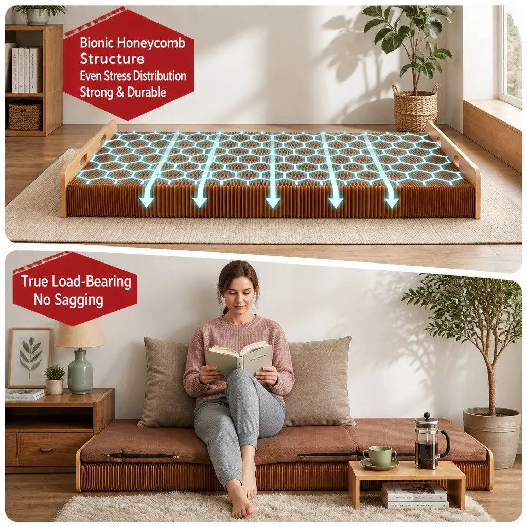 Folding Bed Frame Kraft Paper Single Brown 200cm x 60cm x 16cm