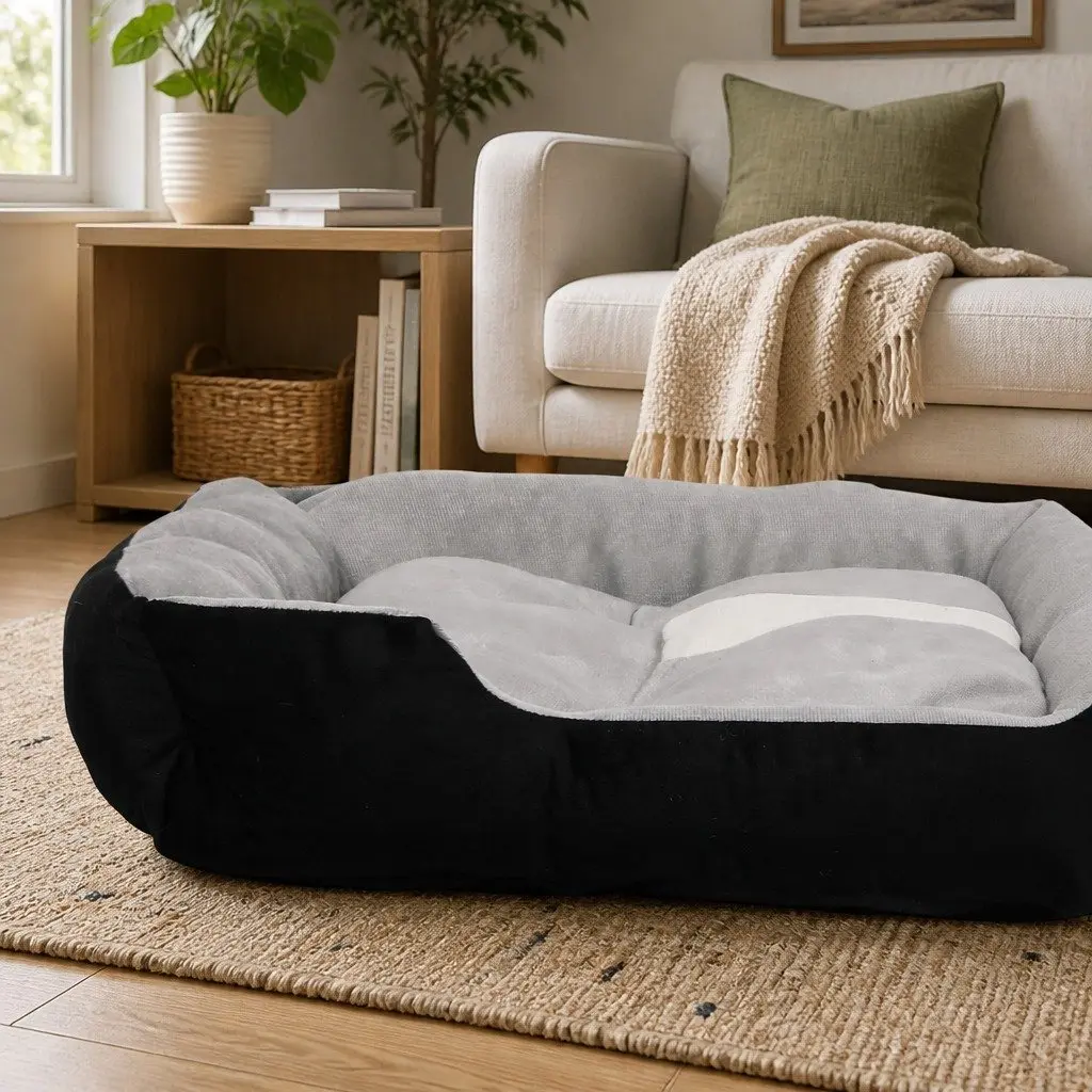 Pet Bed Oxford Cloth Large Grey Black or Grey Navy Mattress