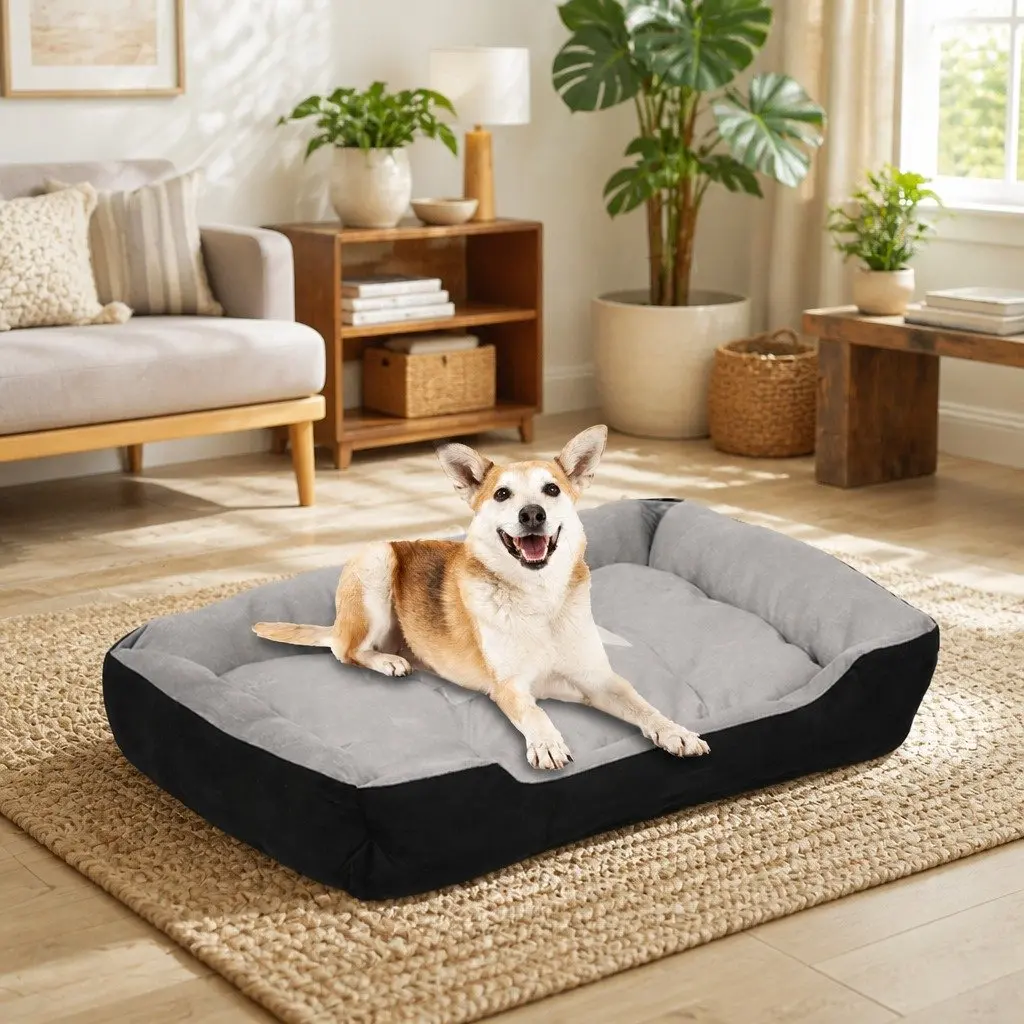 Pet Bed Oxford Cloth Large Grey Black or Grey Navy Mattress
