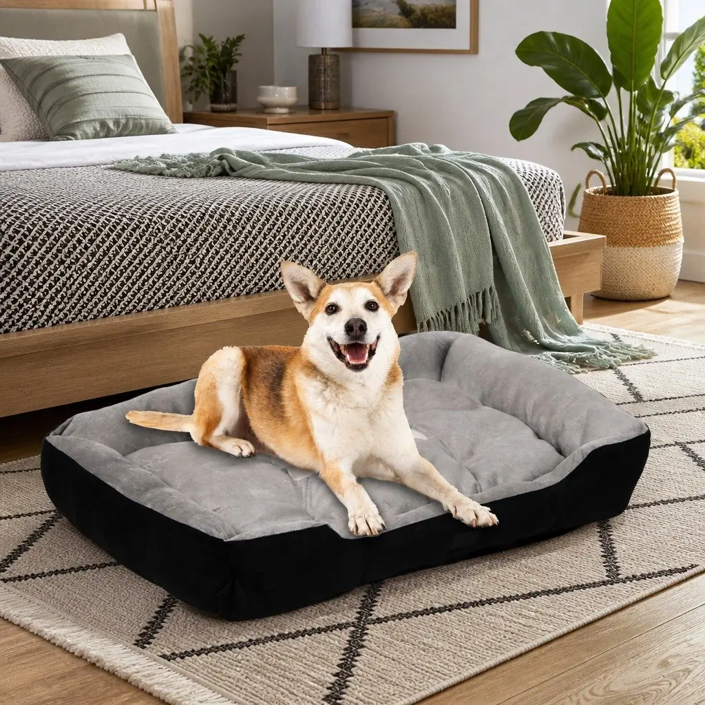 Pet Bed Oxford Cloth Large Grey Black or Grey Navy Mattress