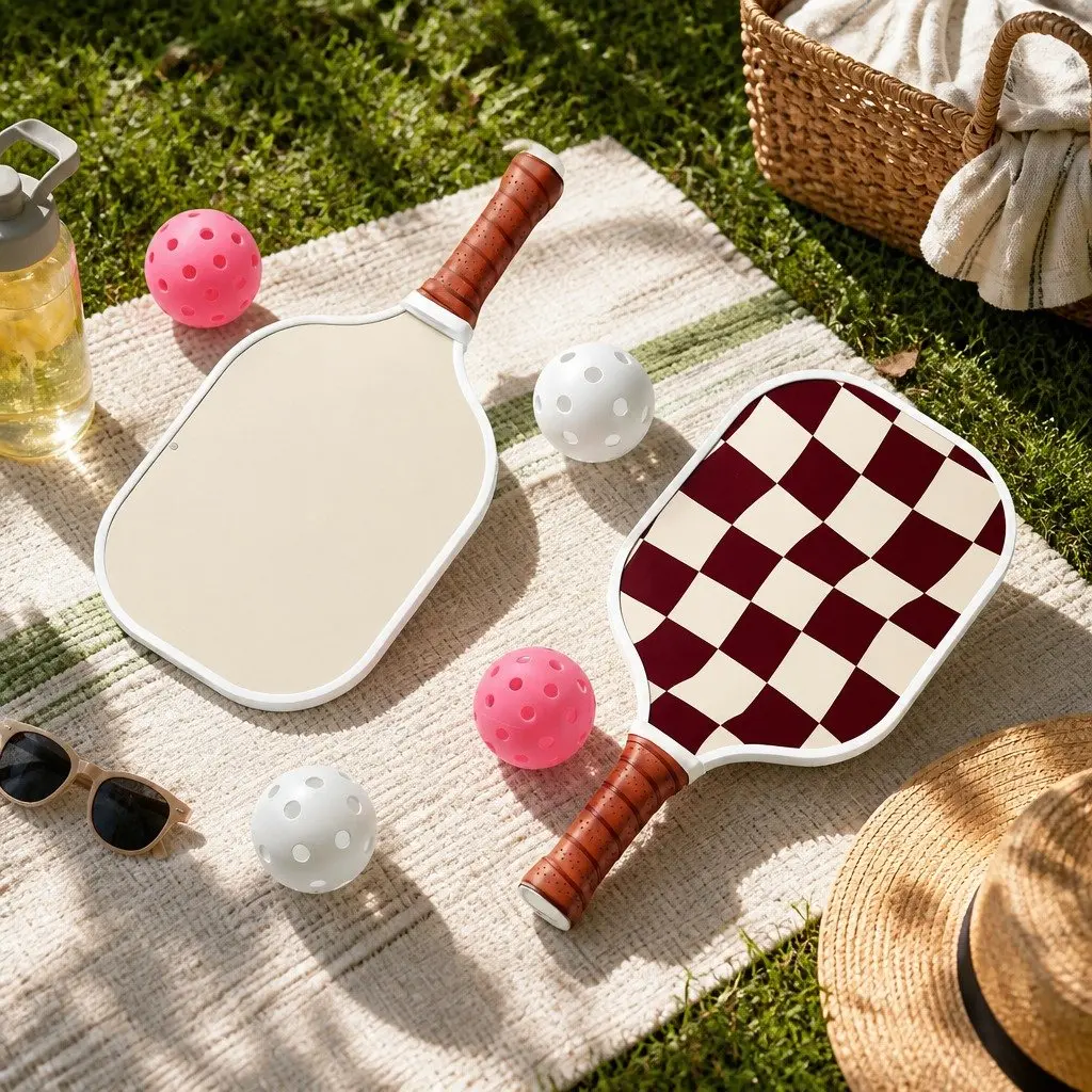 Pickleball Paddle Set Fibreglass Honeycomb Core Burgundy 2 Paddles 4 Balls Carry Bag