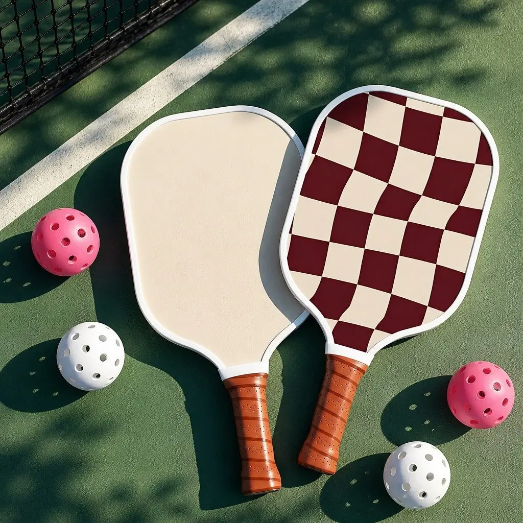 Pickleball Paddle Set Fibreglass Honeycomb Core Burgundy 2 Paddles 4 Balls Carry Bag
