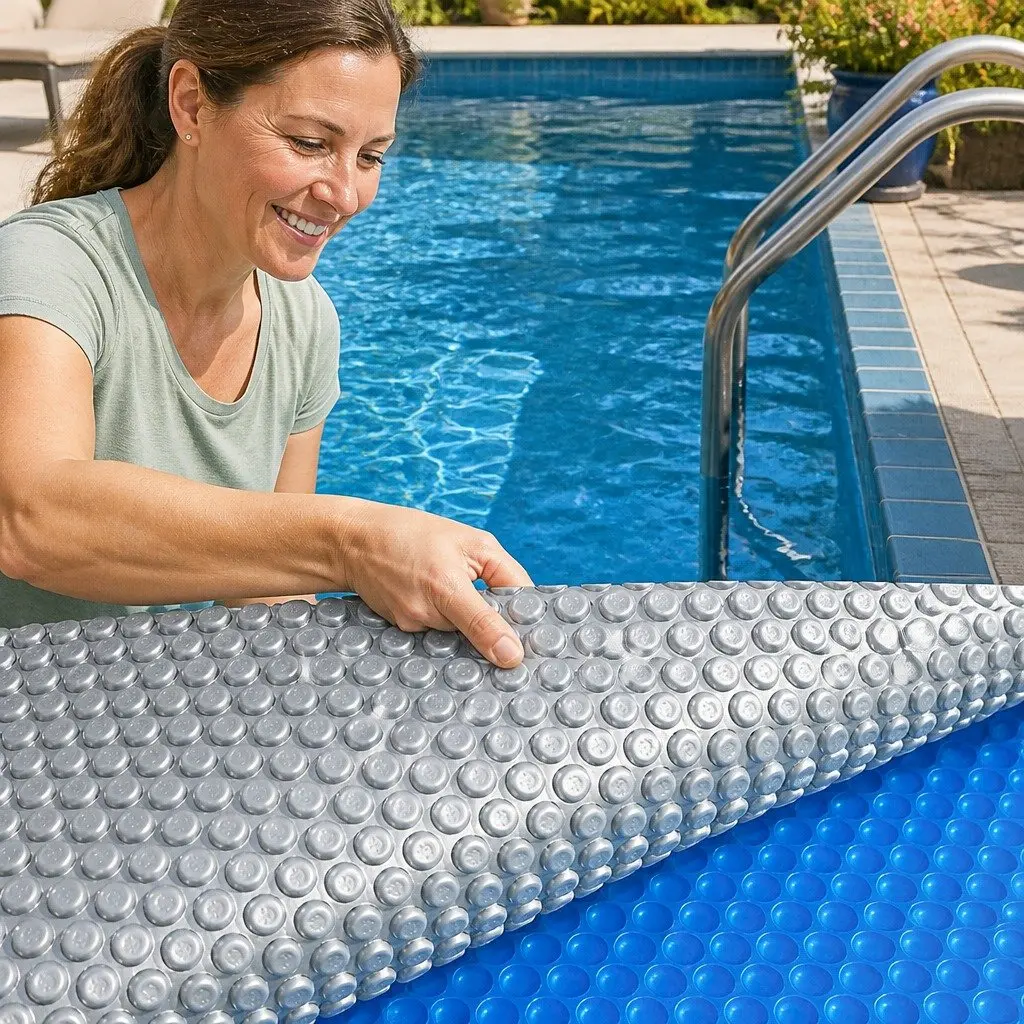 Solar Swimming Pool Cover LDPE 10m x 4.7m 400 Micron Blue Silver