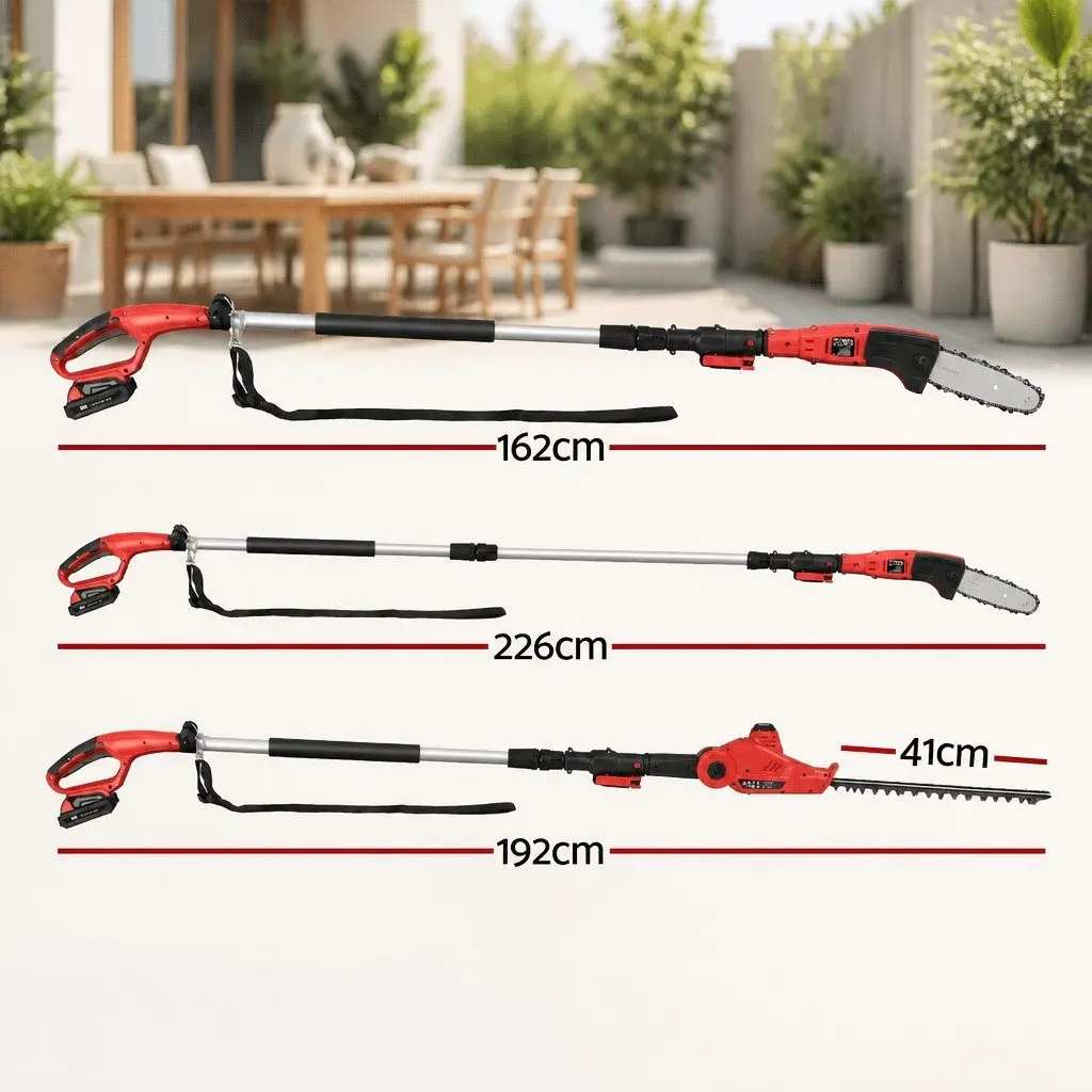 Cordless Chainsaw Trimmer 20V Lithium-ion Aluminium 8 Inch Red 2.7m Reach