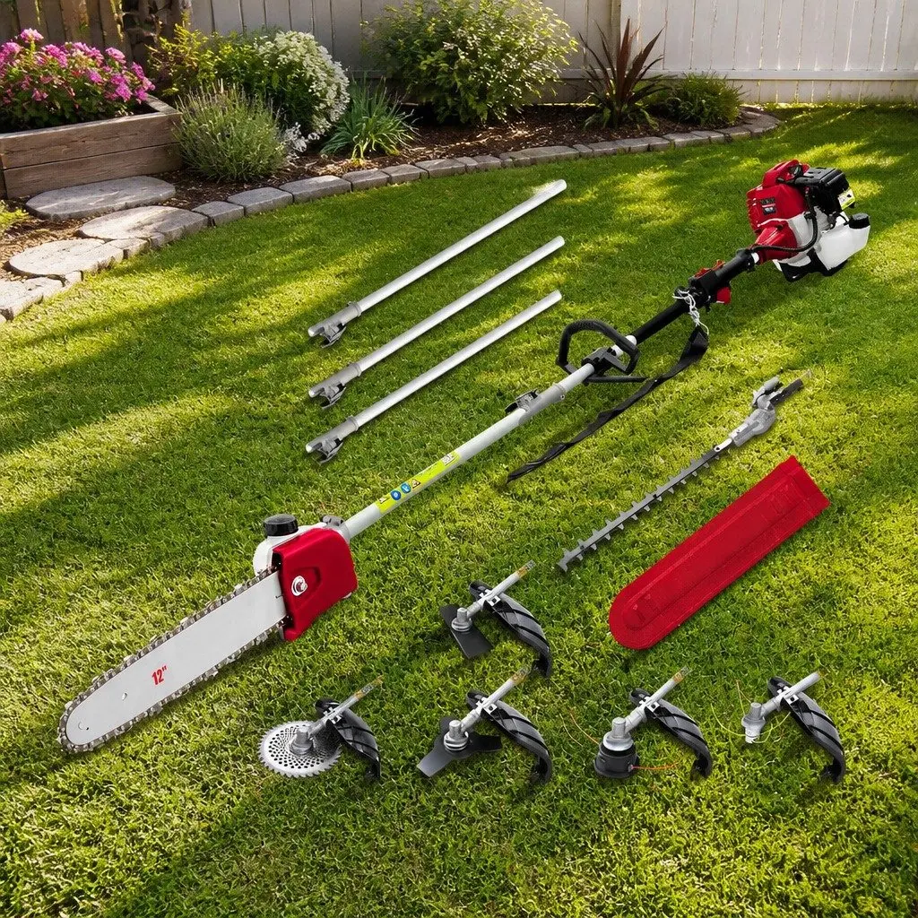 52cc Pole Chainsaw Petrol 12 Inch Bar Red 7 Piece Garden Tool