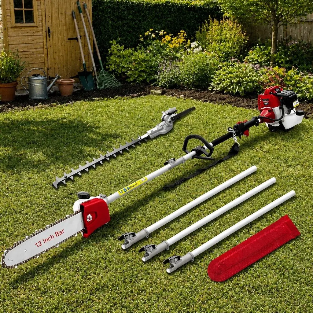 Pole Chainsaw 52cc Petrol 2-in-1 Hedge Trimmer Long Reach 5.6m Black