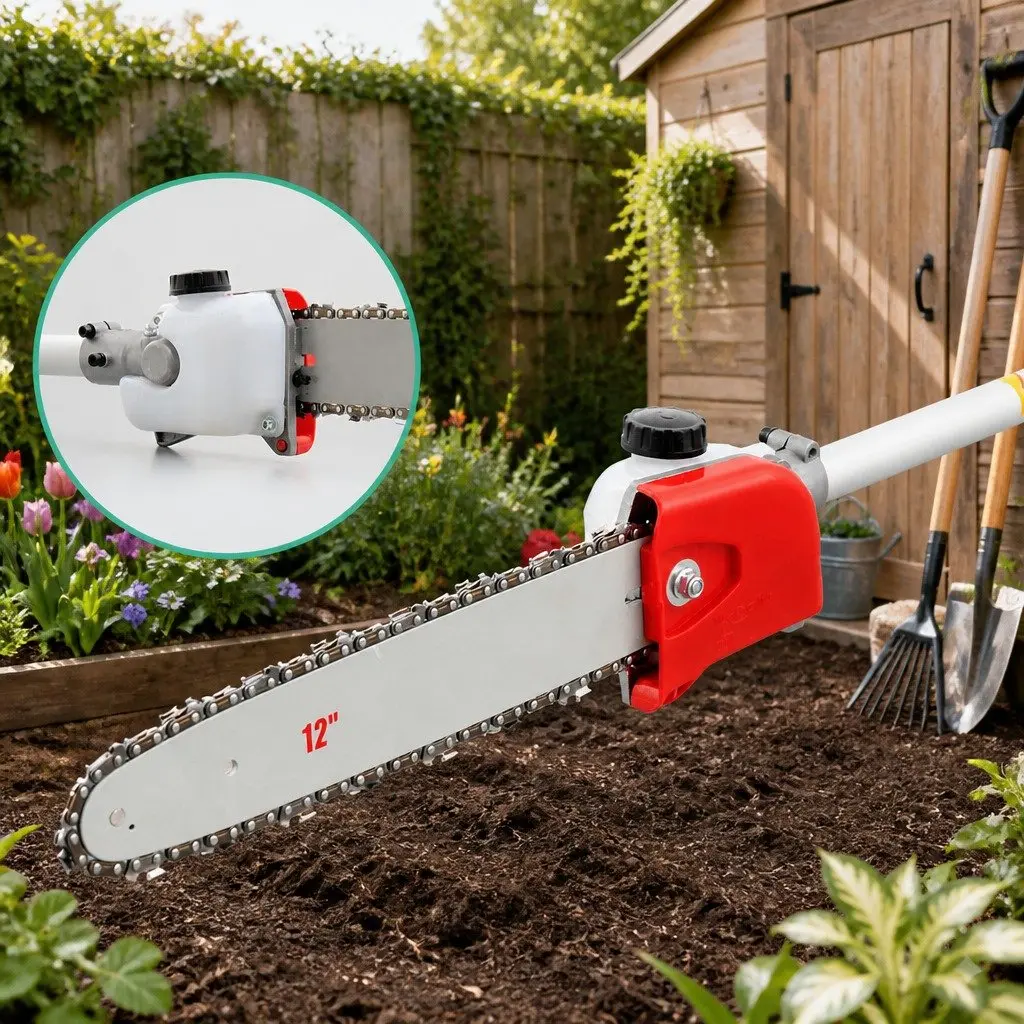 Pole Chainsaw 52cc Petrol 2-in-1 Hedge Trimmer Long Reach 5.6m Black