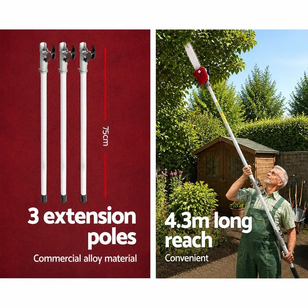 Pole Chainsaw 52cc Petrol 2-in-1 Hedge Trimmer Long Reach 5.6m Black