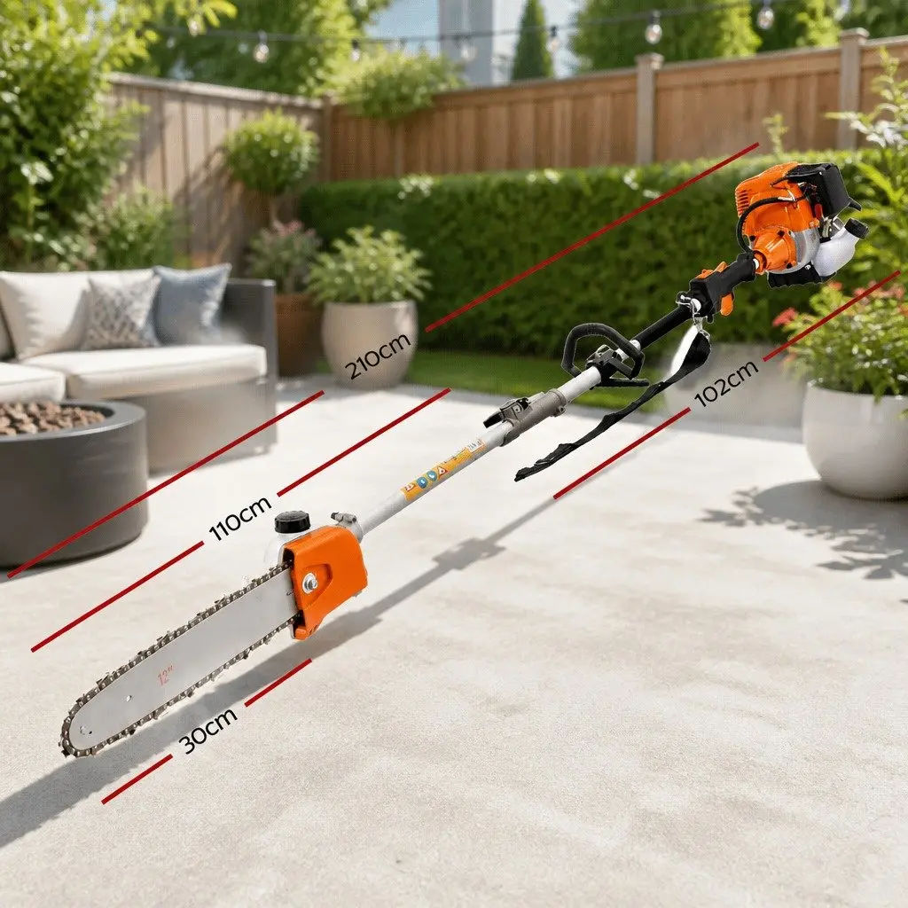 Chainsaw 4 Stroke Petrol 12 Inch Bar Red Long Reach Tree Pruner 5.6m Extension