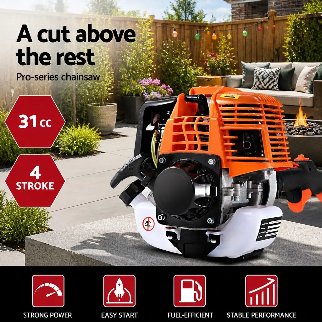 Chainsaw 4 Stroke Petrol 12 Inch Bar Red Long Reach Tree Pruner 5.6m Extension