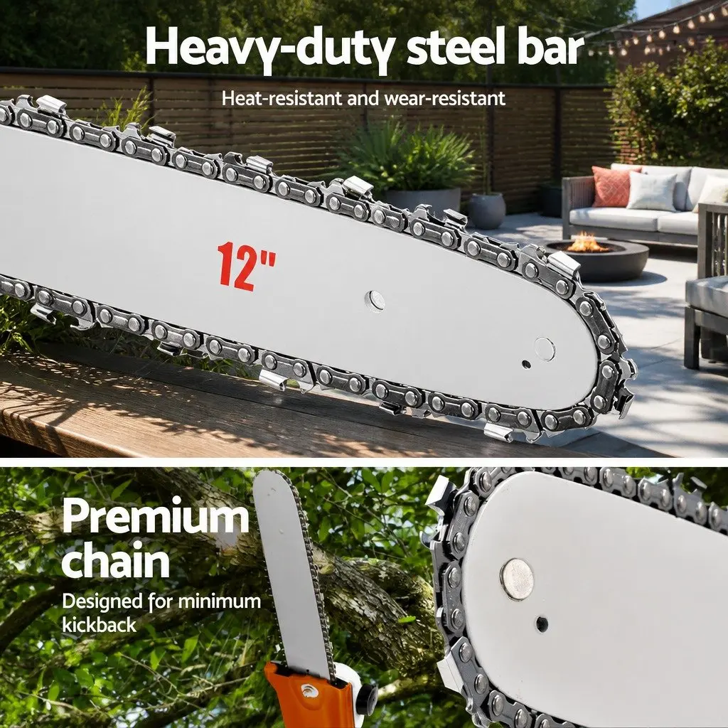 Chainsaw 4 Stroke Petrol 12 Inch Bar Red Long Reach Tree Pruner 5.6m Extension