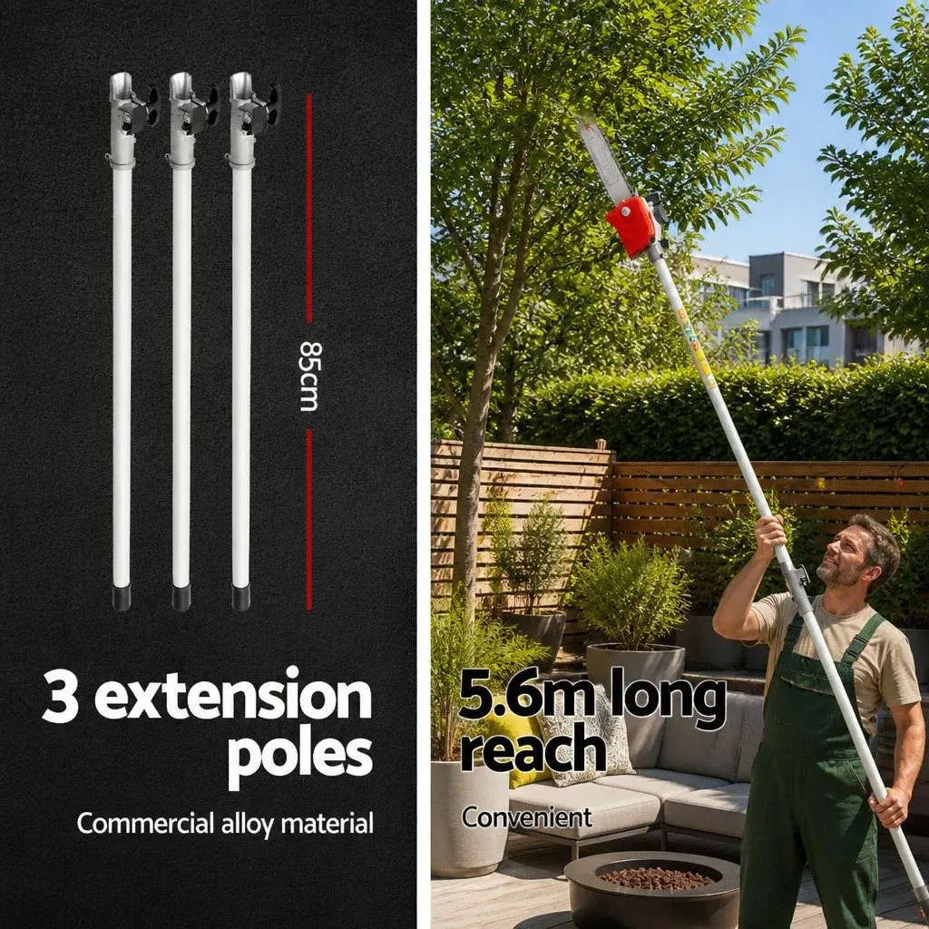 Chainsaw 4 Stroke Petrol 12 Inch Bar Red Long Reach Tree Pruner 5.6m Extension