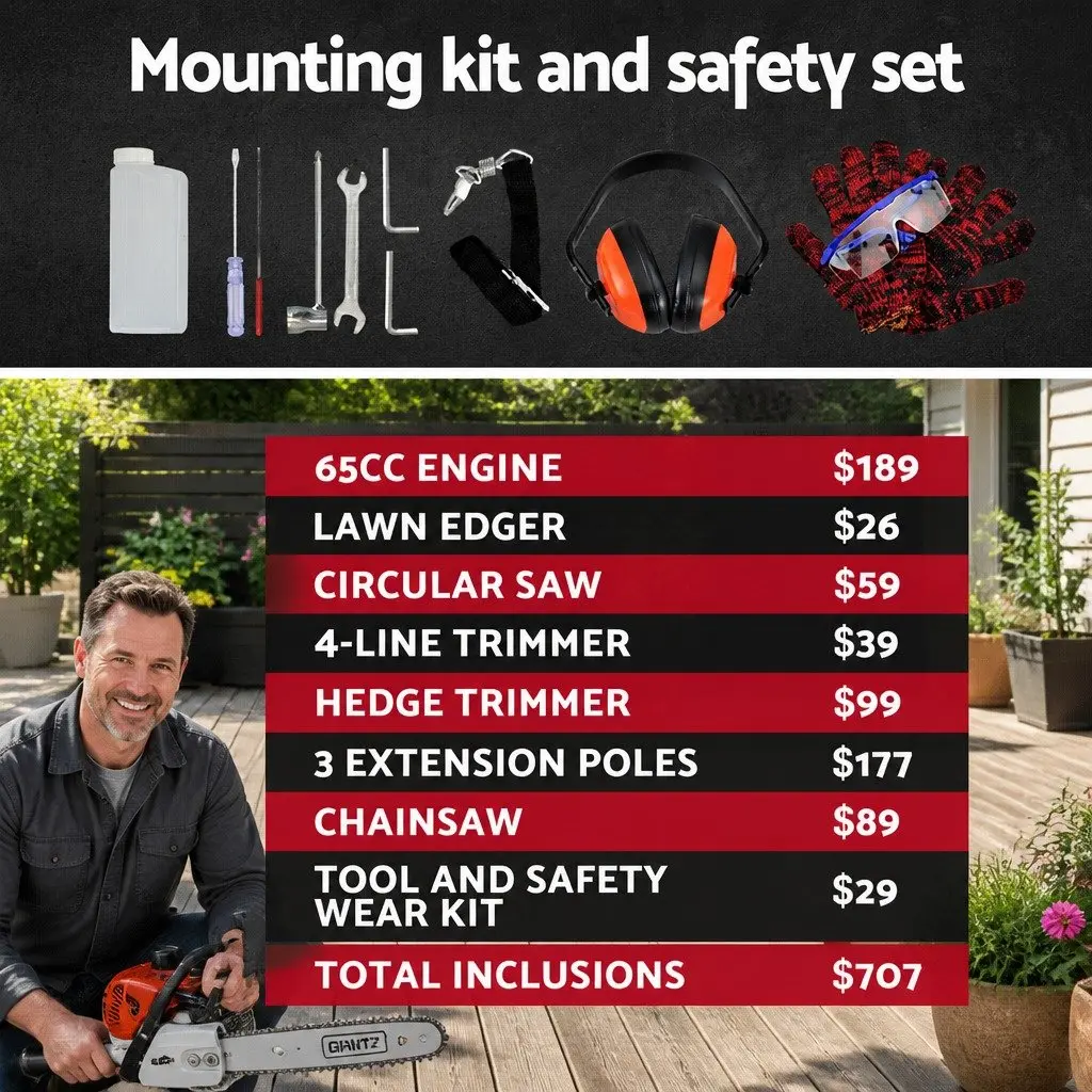 52cc 2-Stroke Petrol Pole Chainsaw with Multi-Tool Attachments