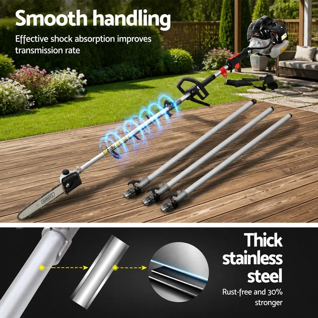 65CC Petrol Chainsaw Pruning Tool Anodised Alloy 5.6 Metres Silver Black