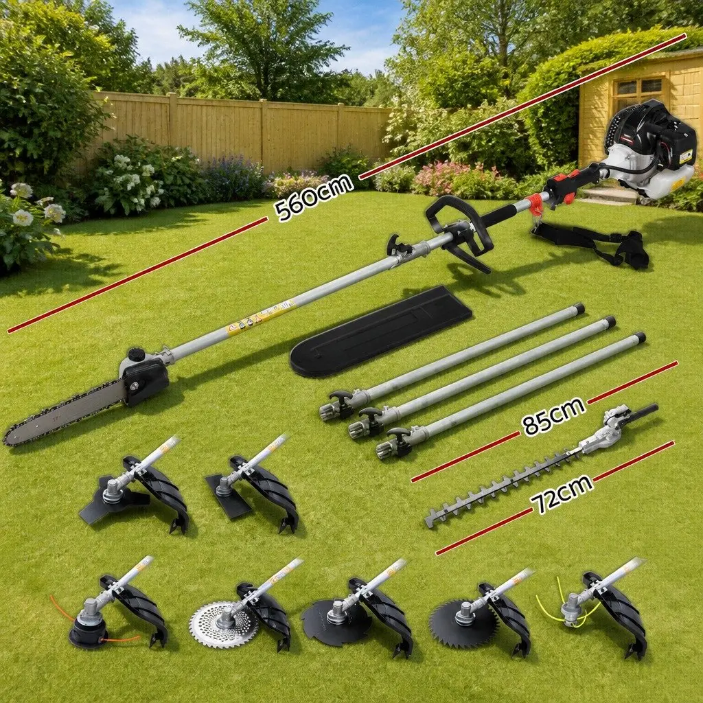 62CC Petrol Pole Chainsaw Hedge Trimmer Brush Cutter Whipper Snipper 9 Piece Garden Tool