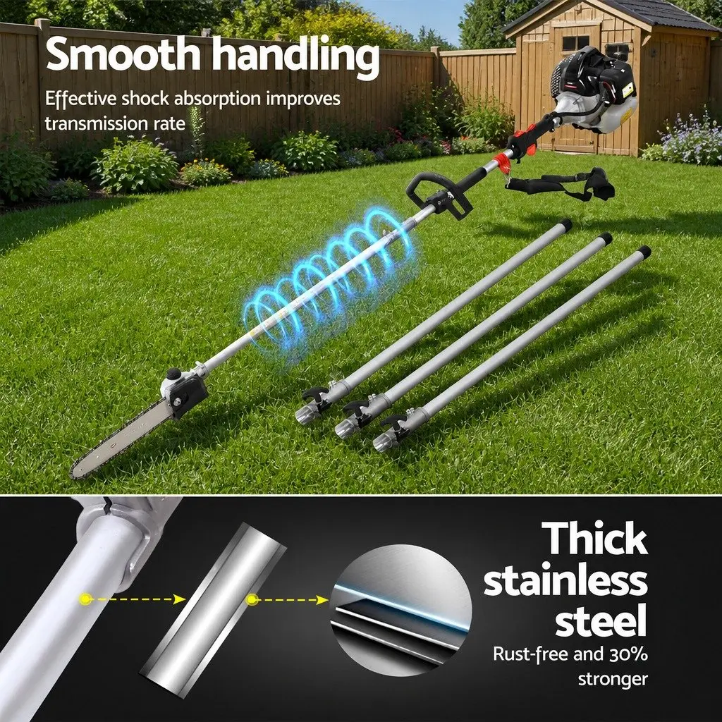 62CC Petrol Pole Chainsaw Hedge Trimmer Brush Cutter Whipper Snipper 9 Piece Garden Tool