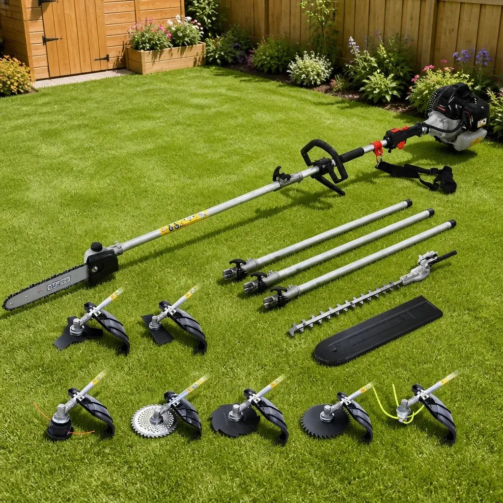 62CC Petrol Pole Chainsaw Hedge Trimmer Brush Cutter Whipper Snipper 9 Piece Garden Tool